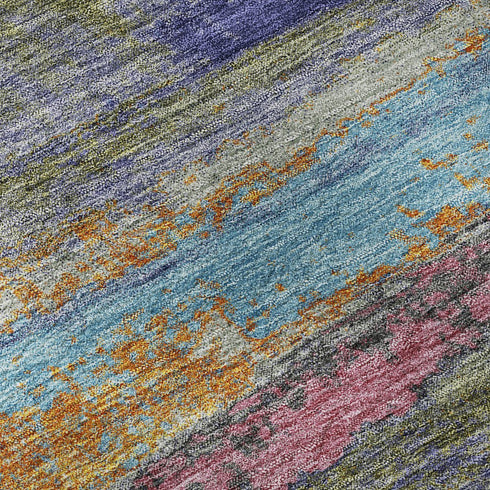 8' Lavender Pink And Orange Abstract Washable Round Rug With UV Protection