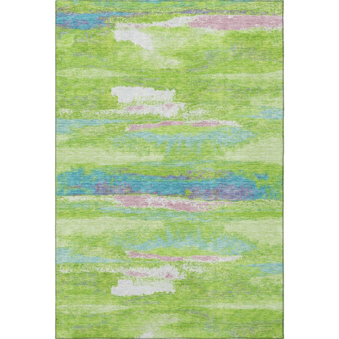 5' X 8' Lime Green Blue And Pink Abstract Washable Area Rug With UV Protection