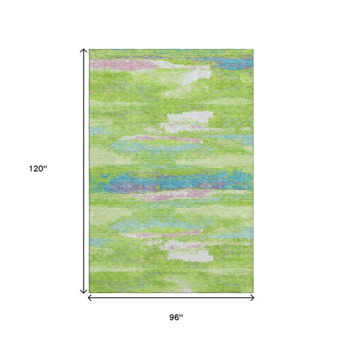 8' X 10' Lime Green Blue And Pink Abstract Washable Area Rug With UV Protection