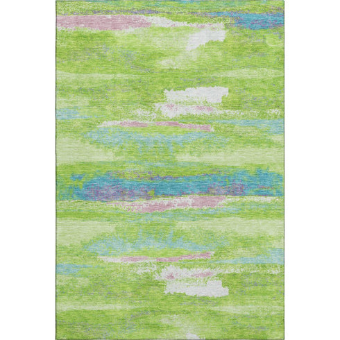 8' X 10' Lime Green Blue And Pink Abstract Washable Area Rug With UV Protection