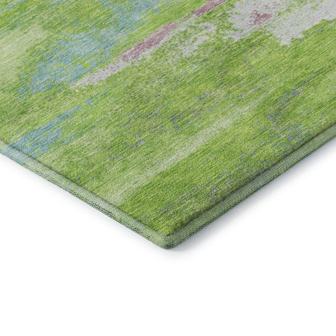 8' X 10' Lime Green Blue And Pink Abstract Washable Area Rug With UV Protection