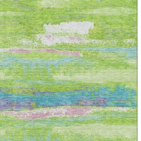 8' X 10' Lime Green Blue And Pink Abstract Washable Area Rug With UV Protection