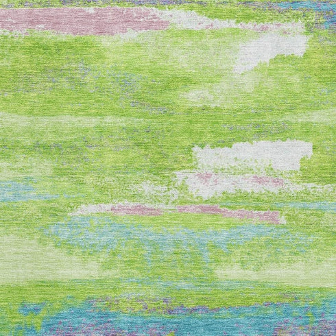 9' X 12' Lime Green Blue And Pink Abstract Washable Area Rug With UV Protection