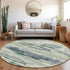 8' Mint Green Ivory And Blue Abstract Washable Round Rug With UV Protection