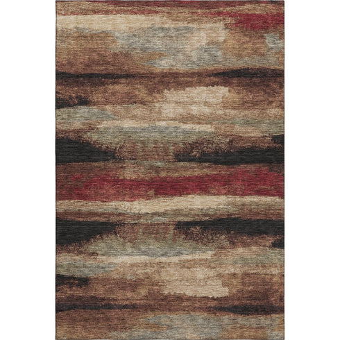 5' X 8' Coffee Burgundy And Beige Abstract Washable Area Rug With UV Protection