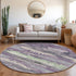 8' Purple And Ivory Abstract Washable Round Rug With UV Protection