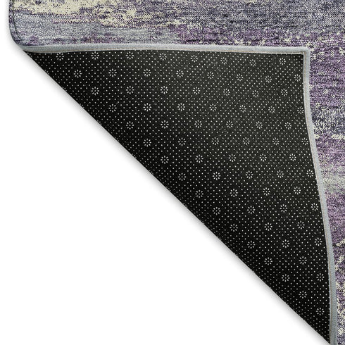8' Purple And Ivory Abstract Washable Round Rug With UV Protection