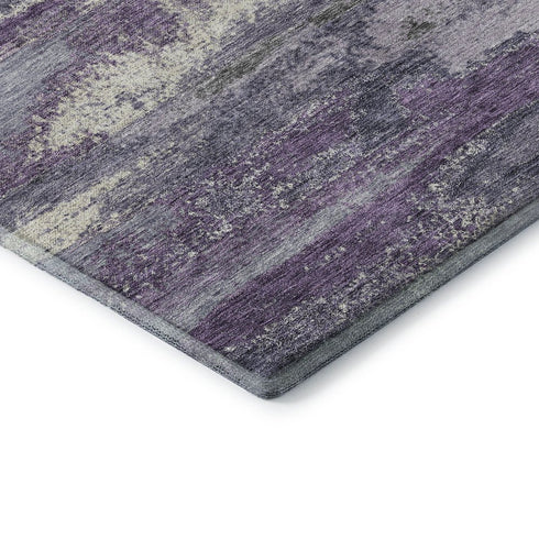 8' Purple And Ivory Abstract Washable Round Rug With UV Protection