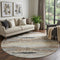 8' Taupe Beige And Brown Abstract Washable Round Rug With UV Protection