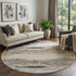 8' Taupe Beige And Brown Abstract Washable Round Rug With UV Protection