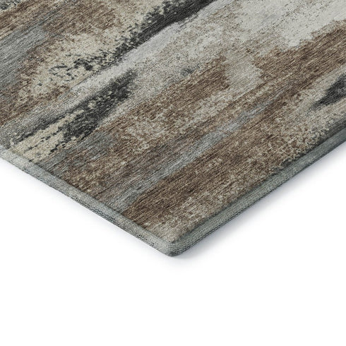 8' Taupe Beige And Brown Abstract Washable Round Rug With UV Protection