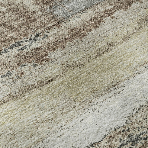8' Taupe Beige And Brown Abstract Washable Round Rug With UV Protection