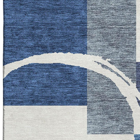5' X 8' Blue And Ivory Geometric Washable Area Rug With UV Protection