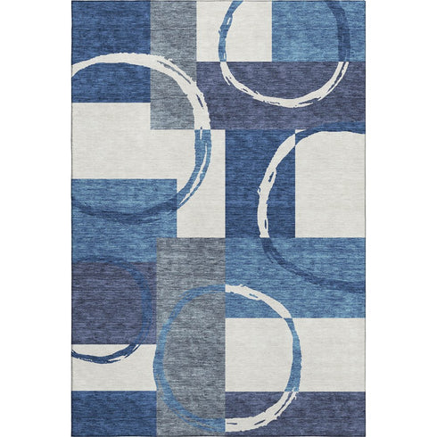 8' X 10' Blue And Ivory Geometric Washable Area Rug With UV Protection