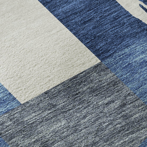 8' X 10' Blue And Ivory Geometric Washable Area Rug With UV Protection