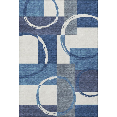 8' X 10' Blue And Ivory Geometric Washable Area Rug With UV Protection