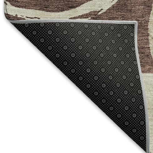 5' X 8' Brown Beige And Ivory Geometric Washable Area Rug With UV Protection