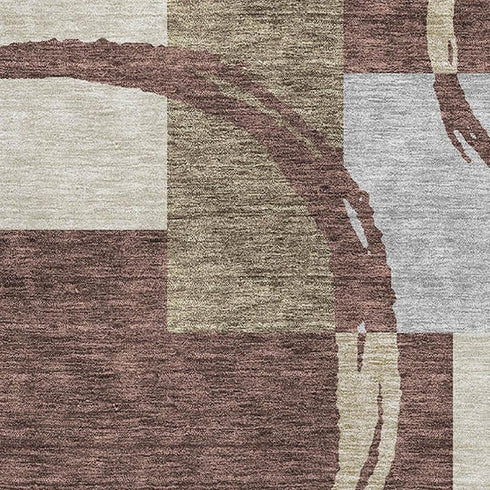 5' X 8' Brown Beige And Ivory Geometric Washable Area Rug With UV Protection
