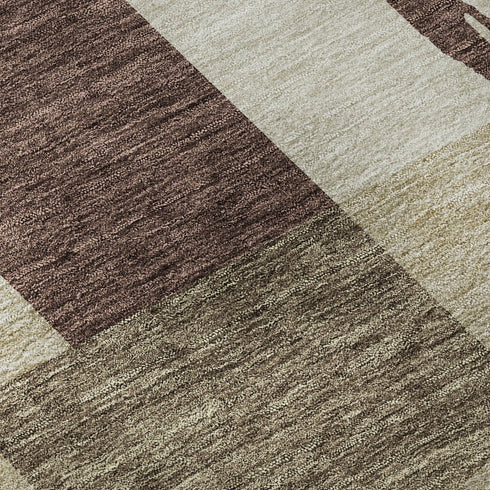 8' X 10' Brown Beige And Ivory Geometric Washable Area Rug With UV Protection