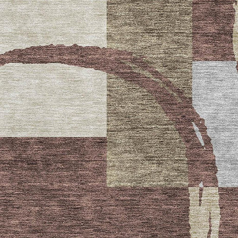 8' X 10' Brown Beige And Ivory Geometric Washable Area Rug With UV Protection