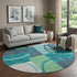 8' Teal Ivory And Green Geometric Washable Round Rug With UV Protection