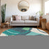 8' Teal Ivory And Green Geometric Washable Round Rug With UV Protection