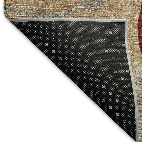 8' Wheat Burgundy And Gray Geometric Washable Round Rug With UV Protection