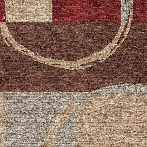 8' X 10' Wheat Burgundy And Gray Geometric Washable Area Rug With UV Protection