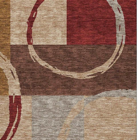 8' X 10' Wheat Burgundy And Gray Geometric Washable Area Rug With UV Protection