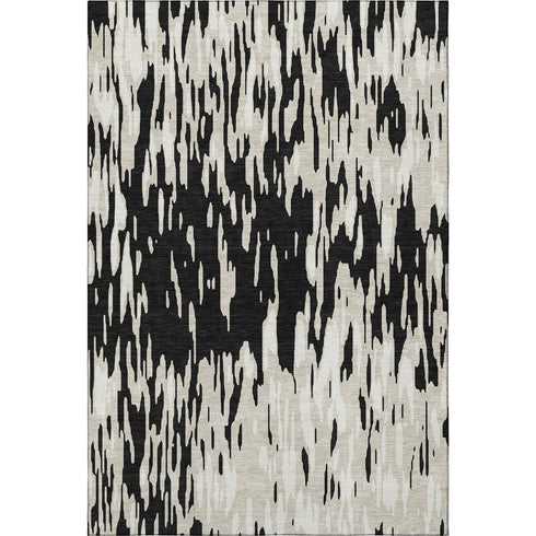5' X 8' Black And Ivory Abstract Washable Area Rug With UV Protection