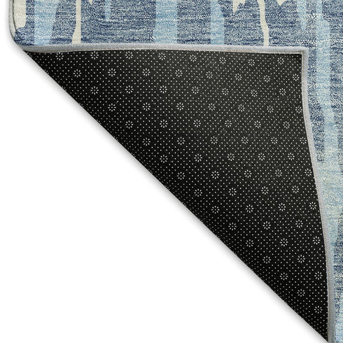 5' X 8' Denim Blue And Ivory Abstract Washable Area Rug With UV Protection