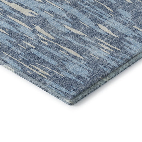5' X 8' Denim Blue And Ivory Abstract Washable Area Rug With UV Protection
