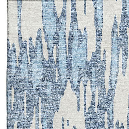 5' X 8' Denim Blue And Ivory Abstract Washable Area Rug With UV Protection