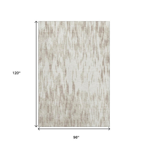 8' X 10' Ivory And Beige Abstract Washable Area Rug With UV Protection