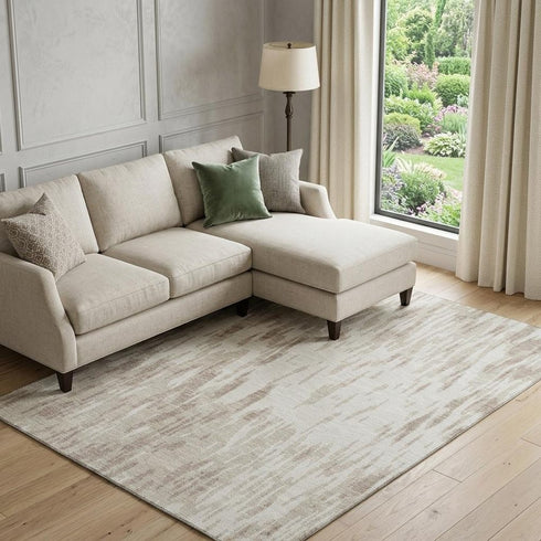 8' X 10' Ivory And Beige Abstract Washable Area Rug With UV Protection