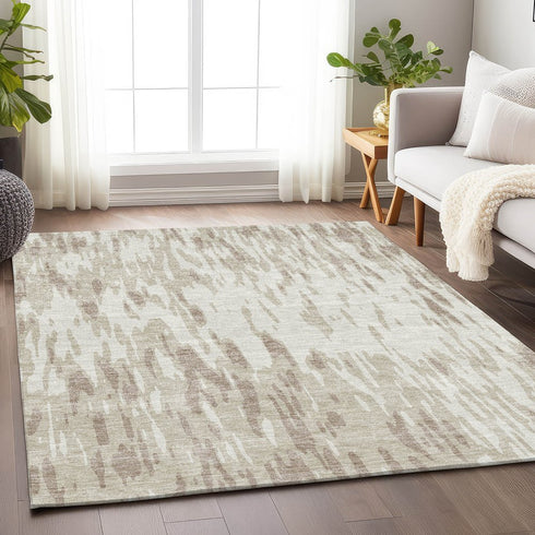 8' X 10' Ivory And Beige Abstract Washable Area Rug With UV Protection