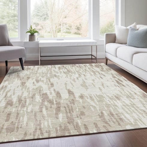 8' X 10' Ivory And Beige Abstract Washable Area Rug With UV Protection