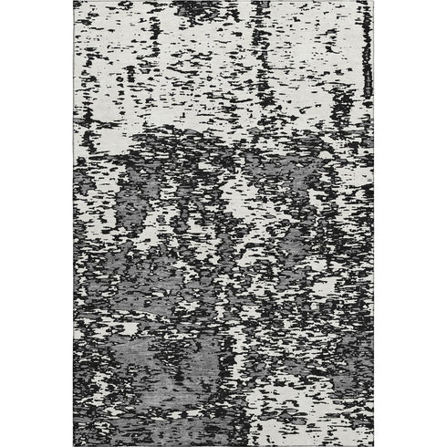 5' X 8' Black And Ivory Abstract Washable Area Rug With UV Protection