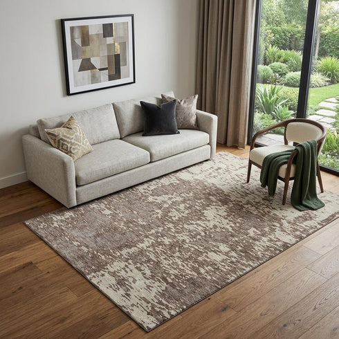 5' X 8' Brown And Beige Abstract Washable Area Rug With UV Protection