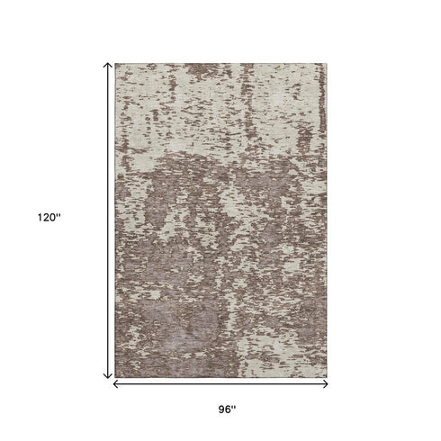 8' X 10' Brown And Beige Abstract Washable Area Rug With UV Protection