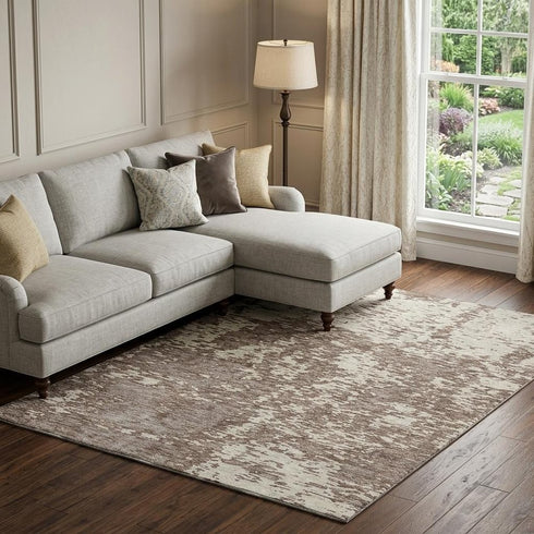 8' X 10' Brown And Beige Abstract Washable Area Rug With UV Protection