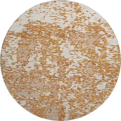 8' Copper And Ivory Abstract Washable Round Rug With UV Protection