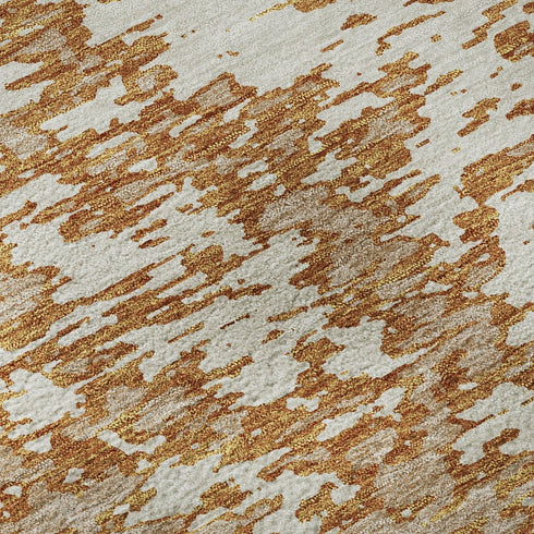 8' Copper And Ivory Abstract Washable Round Rug With UV Protection
