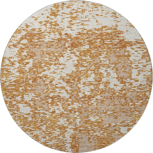 8' Copper And Ivory Abstract Washable Round Rug With UV Protection