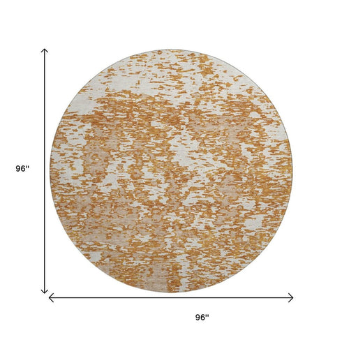 8' Copper And Ivory Abstract Washable Round Rug With UV Protection