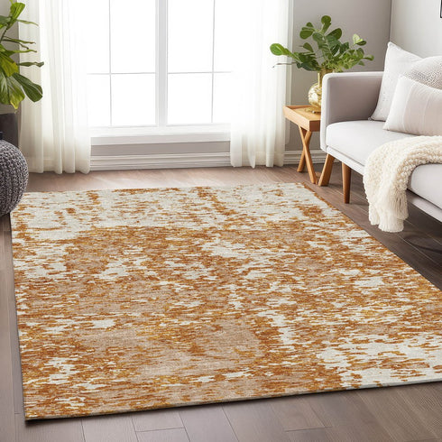 9' X 12' Copper And Ivory Abstract Washable Area Rug With UV Protection