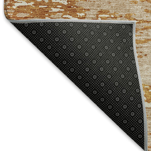 9' X 12' Copper And Ivory Abstract Washable Area Rug With UV Protection
