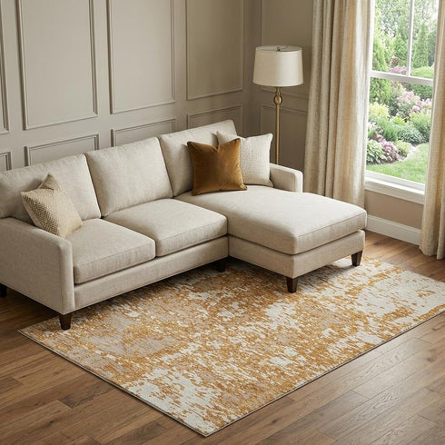 9' X 12' Copper And Ivory Abstract Washable Area Rug With UV Protection