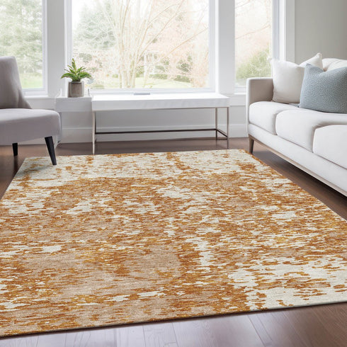 9' X 12' Copper And Ivory Abstract Washable Area Rug With UV Protection