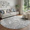 8' Gray And Silver Abstract Washable Round Rug With UV Protection